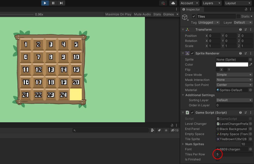 Puzzle with five rows